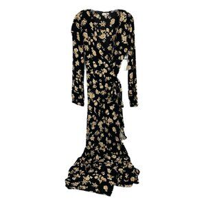 Amuse Society Black Gold Floral Print Wrap Maxi Dress | Size M